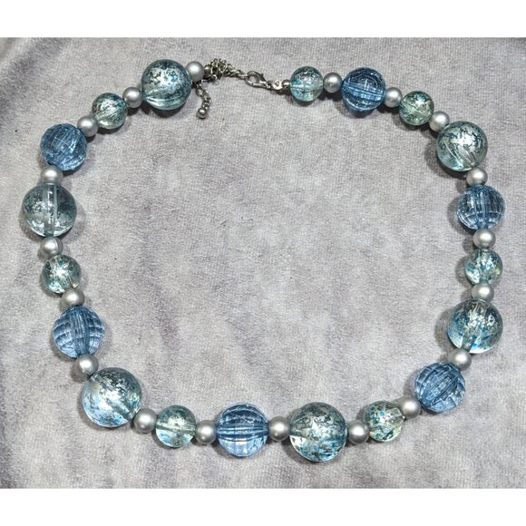 Whimsical Blue And Silver Tone Beaded Necklace - Picture 5 of 5
